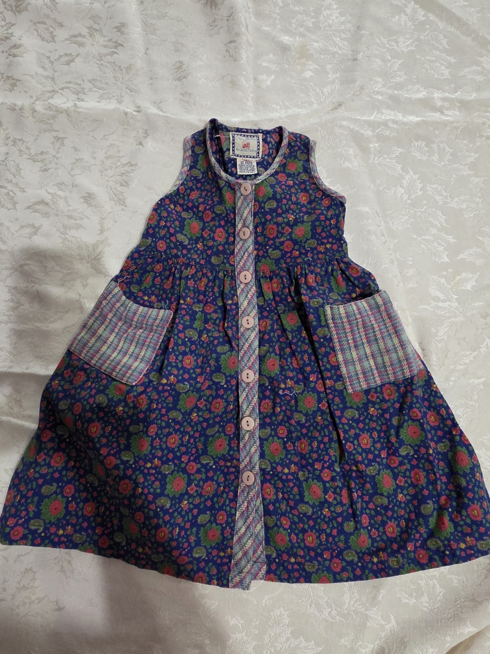 Corneliani Navy Floral Button-Front Dress with Plaid Pockets